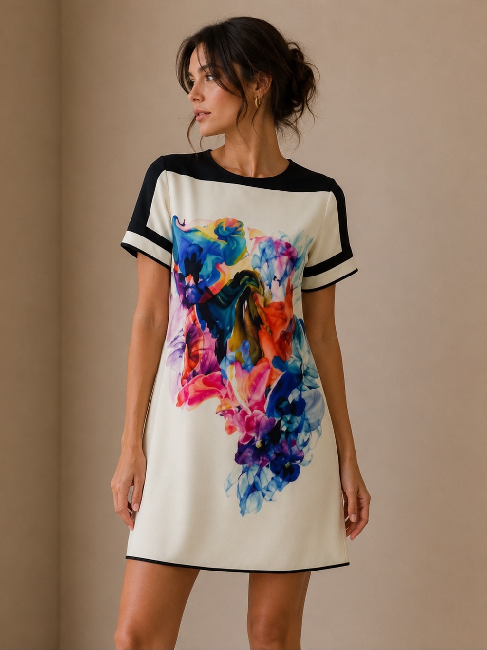Ministry of Style Colorful Short Sleeve Print Sheath Dress Size 8
